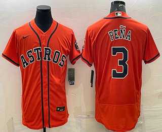 Mens Houston Astros #3 Jeremy Pena Orange Stitched MLB Flex Base Nike Jersey